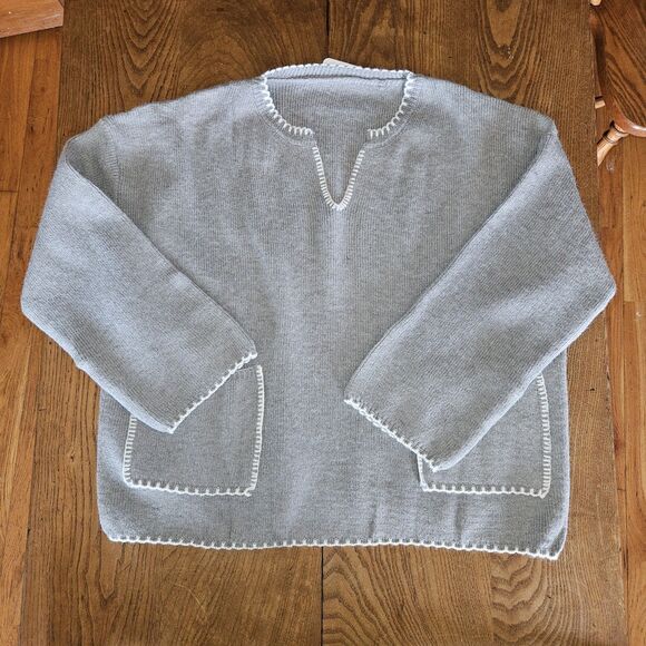 Gray Women Sweater with Pockets V-neck Oversize Trendy Lightweight V Neck LS New - Picture 7 of 8